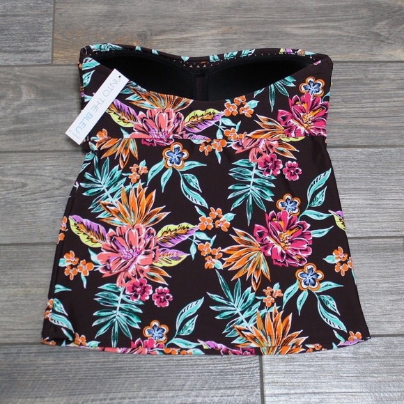NWT Into the Bleu by Amerex Brown Floral Tankini Top Size 6 Strapless Swimsuit - Picture 6 of 8